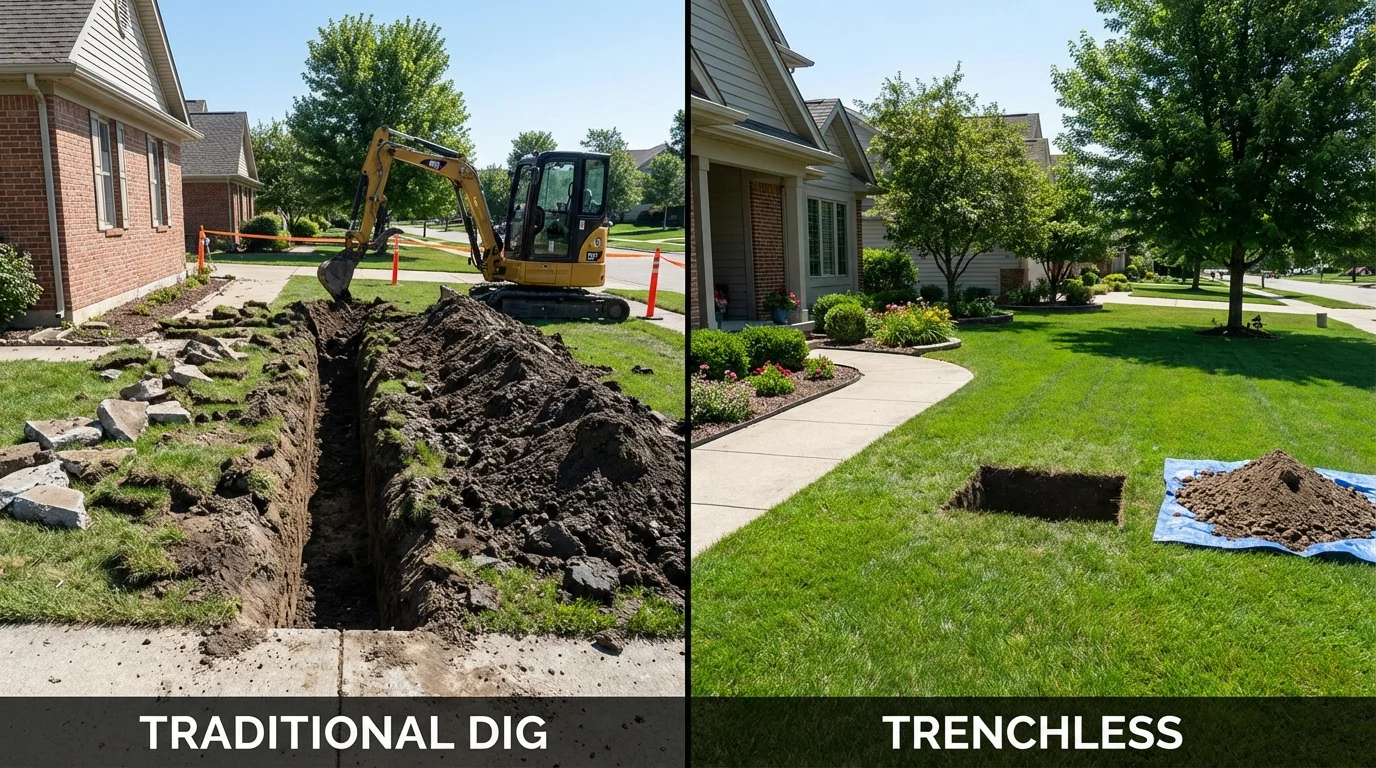 Trenchless sewer repair with minimal yard damage versus traditional excavation in Olive Branch, MS